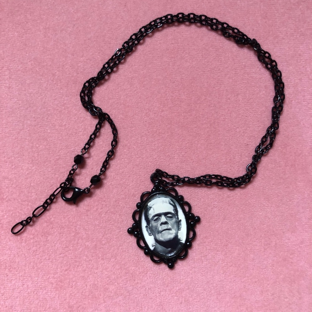 Classic Horror Movie Frankenstein Monster Black Metal Pendant Necklace Hot Topic - Picture 2 of 5